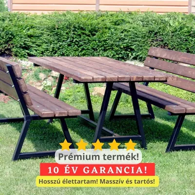 Kerti étkező szett. Asztal 2 paddal. Kültéri fa bútor. PRÉMIUM MINŐSÉG!